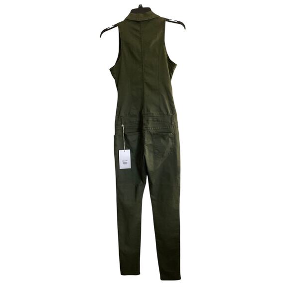 V.I.P. Jeans Jumpsuit Womens XL Olive Green Sleeveless Zip Front Utility Pockets - Picture 2 of 13